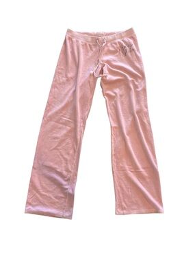 Vintage Y2K Juicy Couture Pink Velour Juicy Heiress Flare Track Pants L EUC